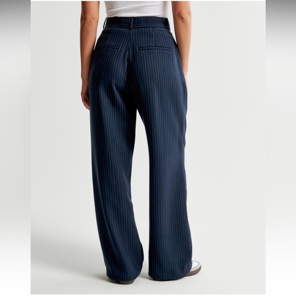 Abercrombie Tailored Relaxed Straight Pant - Navy Pinstripe - Picture 4 of 8
